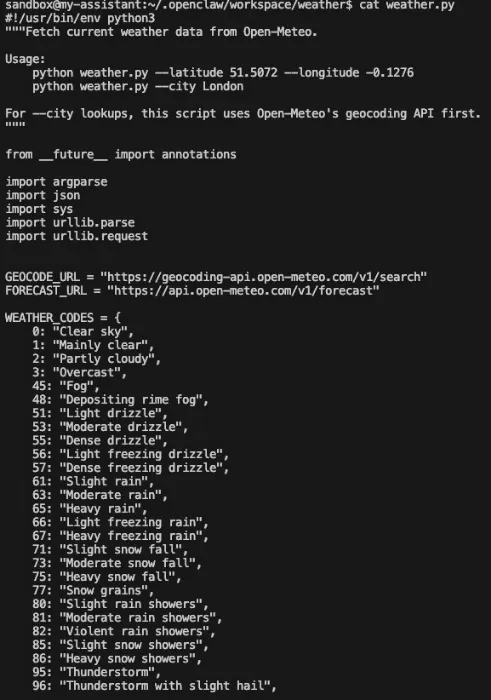 Le script weather.py créé