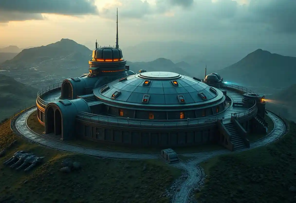 Une place-forte de science-fiction, style technologique et fortifié