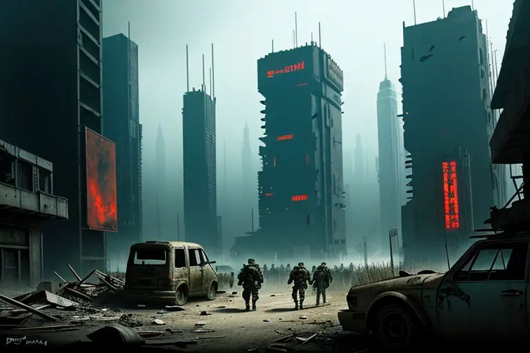Scène dystopique d&rsquo;une ville futuriste en ruines